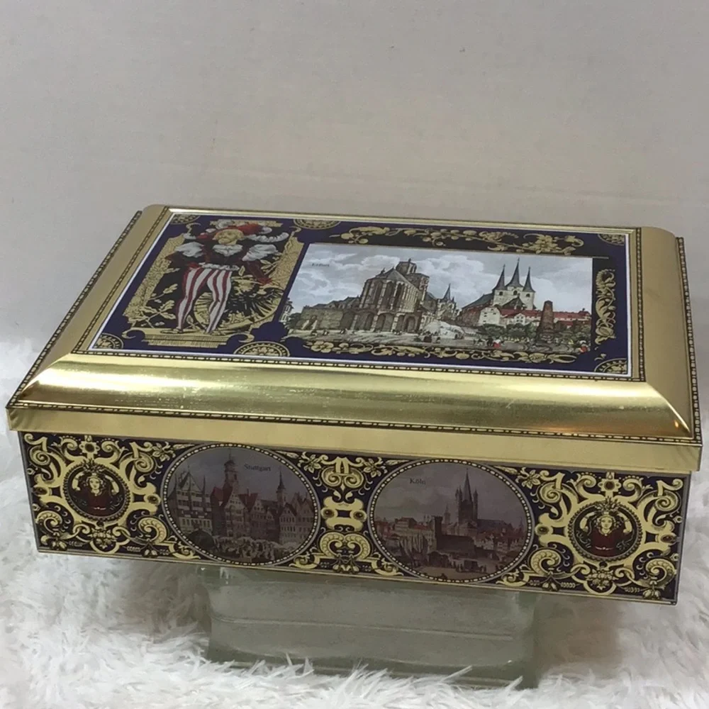 Lambertz vintage metal hinged castle cookie tin